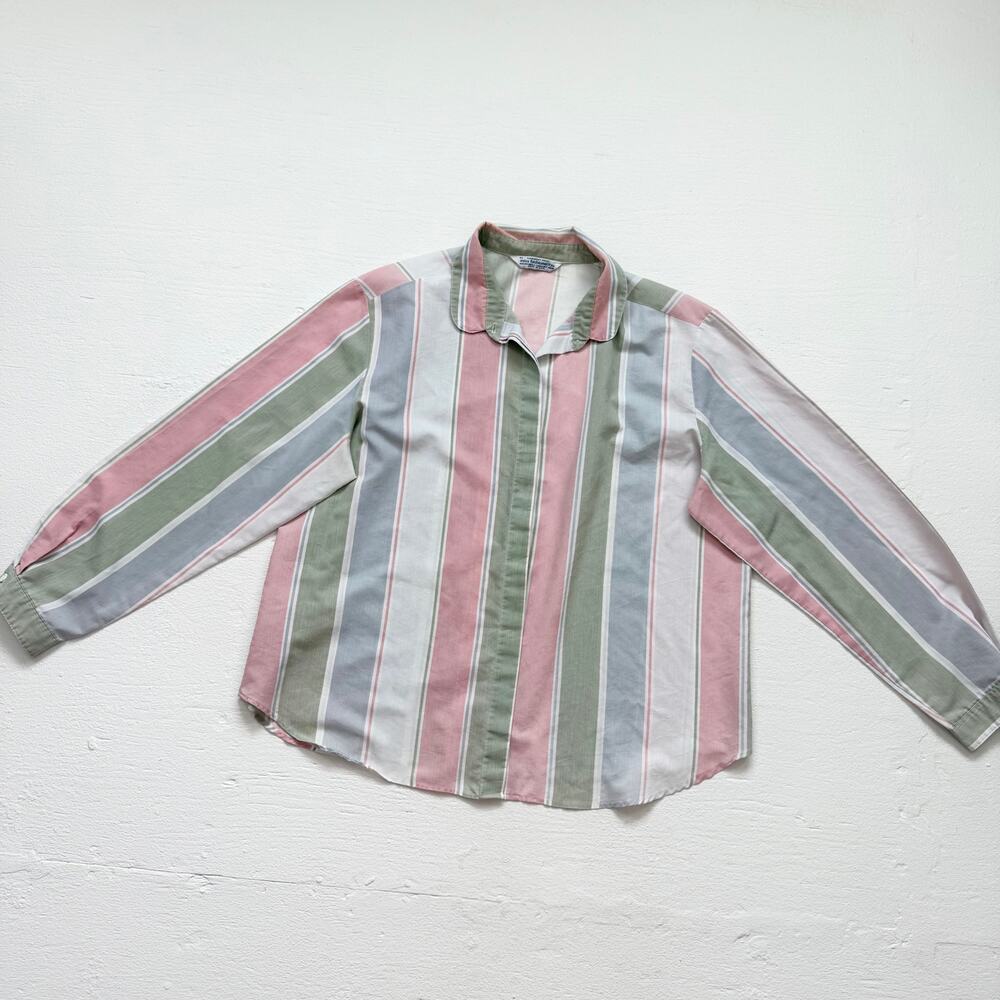 Vintage 80s Miss Fashionality Pastel Stripe Button Up Shirt, Size 42